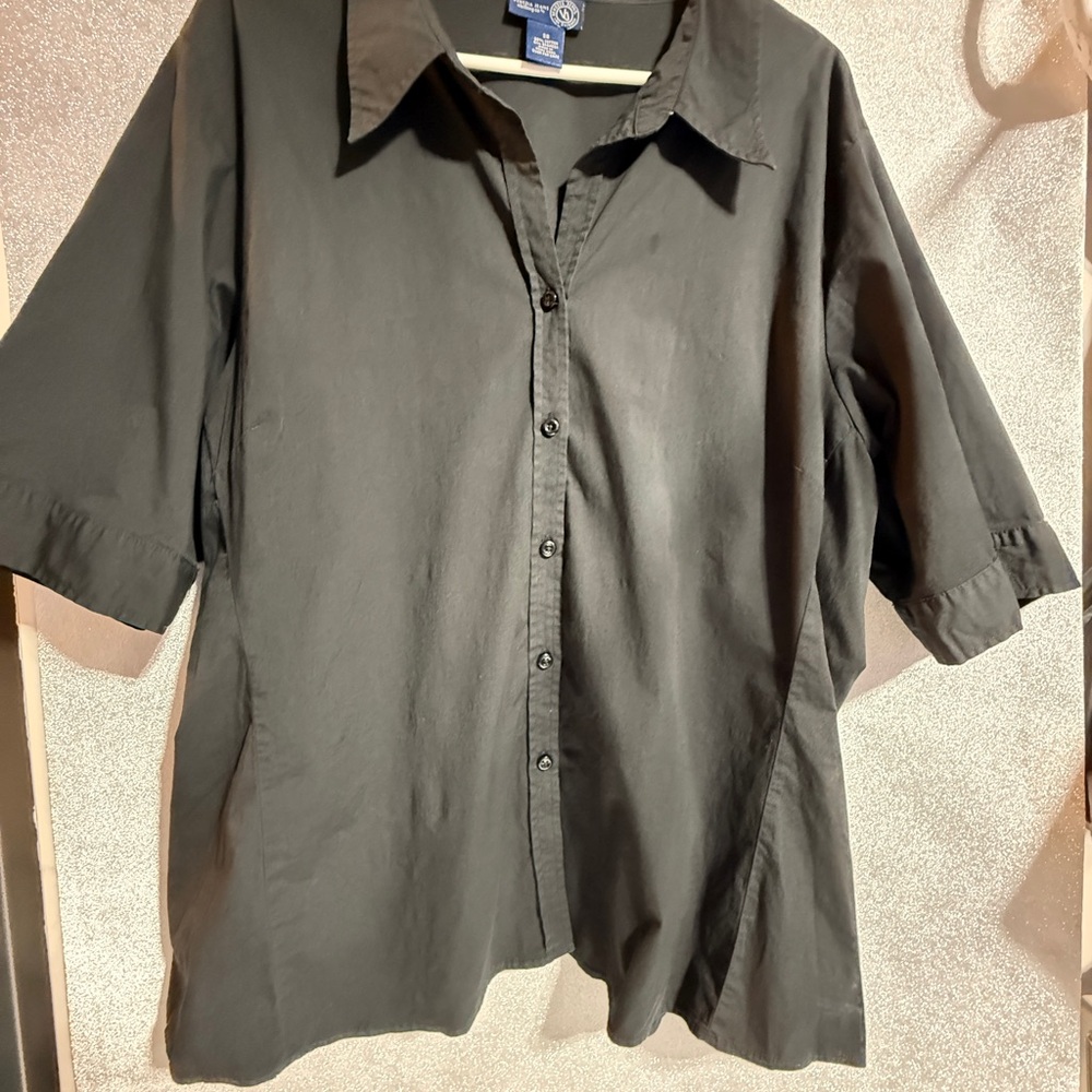 Venezia Black, Button Down, Collared Blouse with 3/5 sleeves